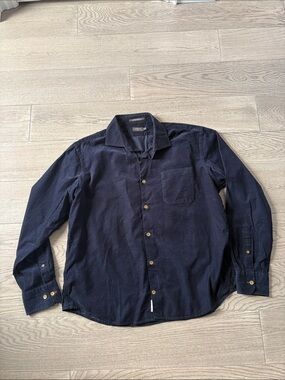 LINC 100% Cotton Ribbed Navy Blue Long-Sleeve Button-Down Shirt